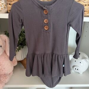 Gray Ribbed Long Sleeve Baby Dress
